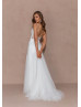 Ivory Glitter Lace V Back Wedding Dress With Detachable Straps